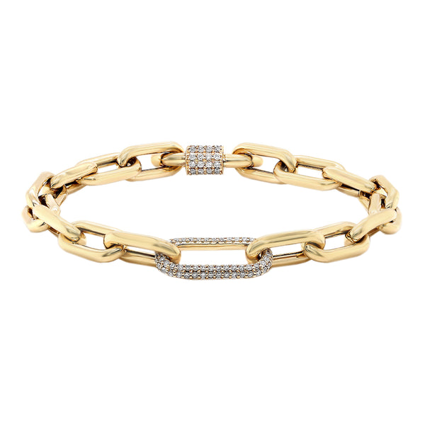 0.65ct Round Diamonds in 14K Yellow Gold Paperclip  Link Bracelet 7"