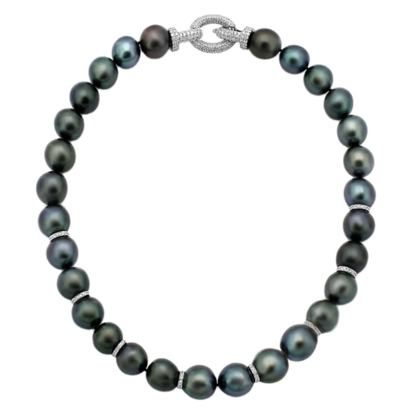 13mm Genuine Tahitian Pearl with 3.90ct Diamonds 18K Gold Necklace 16"