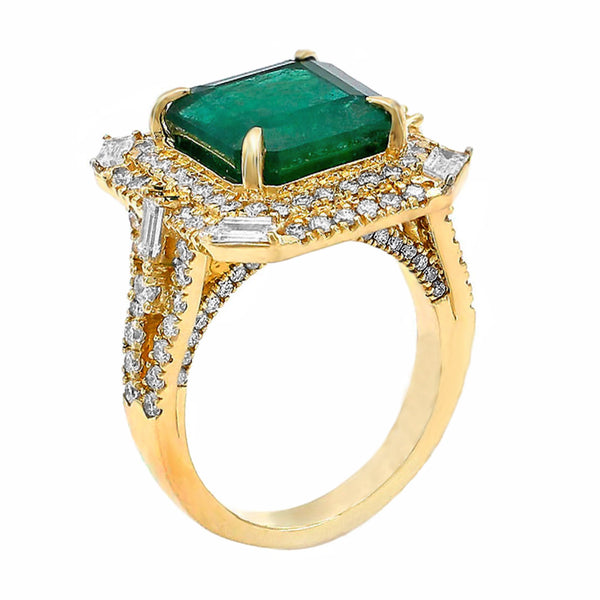 7.81tcw Emerald with Diamonds in 18K Yellow Gold Cocktail Ring