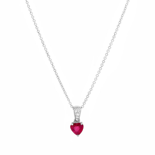 0.65tcw Heart Shape Ruby with Diamonds in 18K White Gold Solitaire Necklace