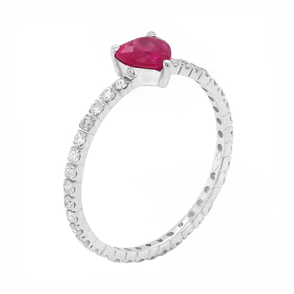0.88tcw Heart Shape Ruby with Diamonds in 18K White Gold Solitaire Ring