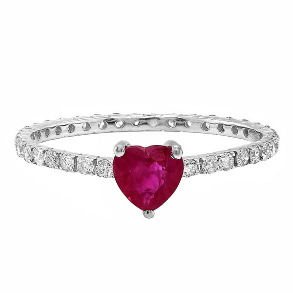 0.88tcw Heart Shape Ruby with Diamonds in 18K White Gold Solitaire Ring