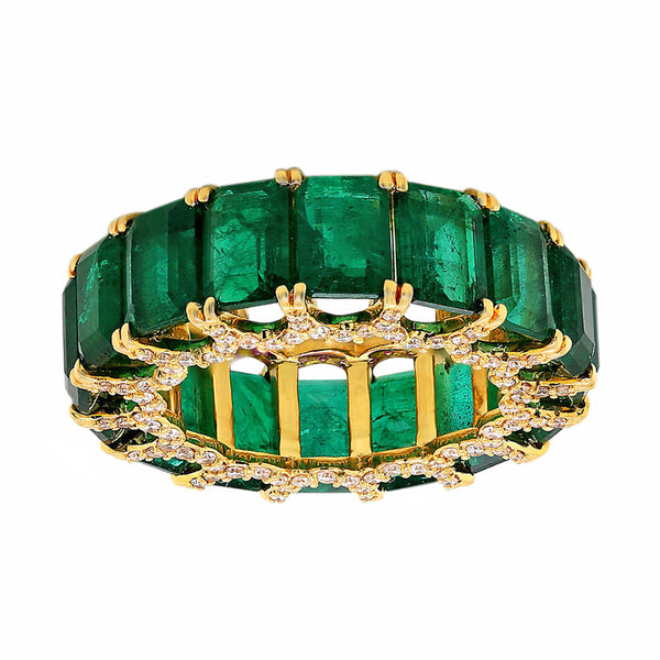 17.23tcw Floating Natural Emeralds with Diamonds in 18K Yellow Gold Eternity Band