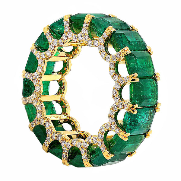 17.23tcw Floating Natural Emeralds with Diamonds in 18K Yellow Gold Eternity Band