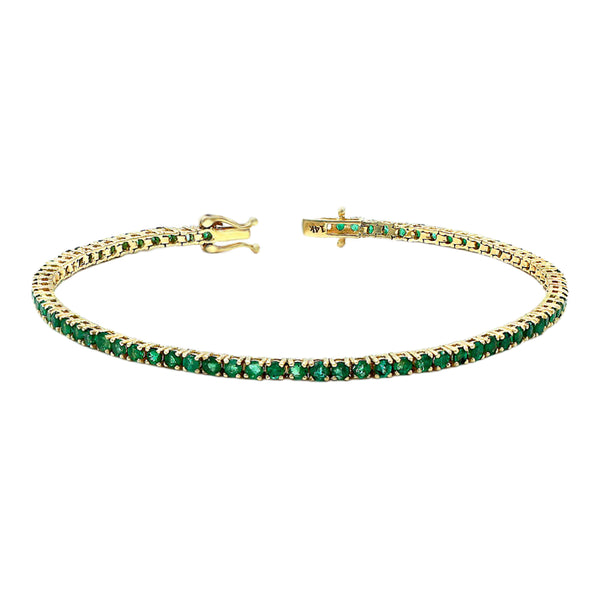 2.35ct Round Emeralds in 14K Yellow Gold Tennis Bracelet 7"