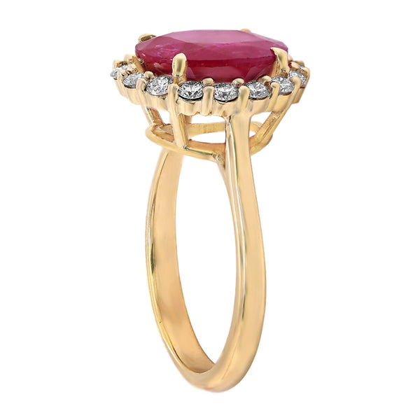 2.98tcw Oval Ruby with Diamonds in 18K Yellow Gold Halo Ring