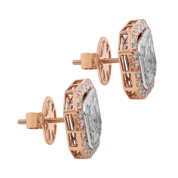 4.07tcw Baguette & Round Diamonds in 18K Rose Gold Art Deco Stud Earrings