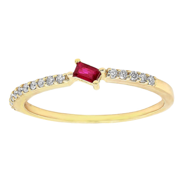 0.16tcw Baguette Ruby with Round Diamonds in 14K Yellow Gold Ring