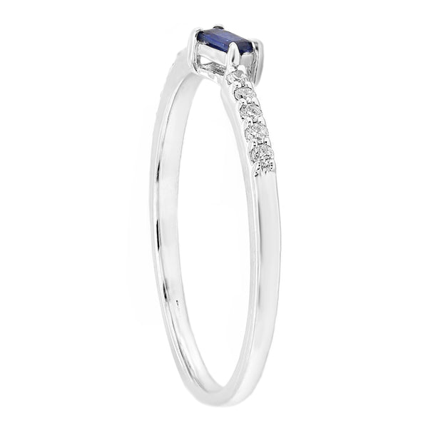 0.16tcw Baguette Sapphire with Round Diamonds in 14K White Gold Ring