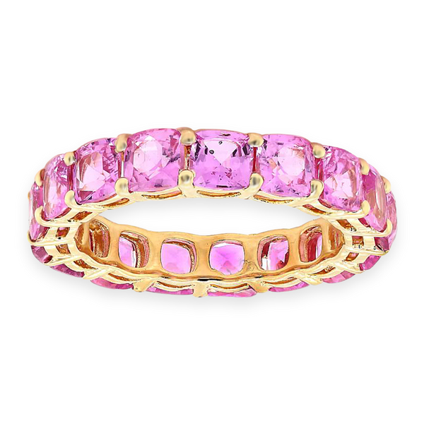 6.02ct Cushion Pink Sapphires in 18K Gold Eternity Band Ring