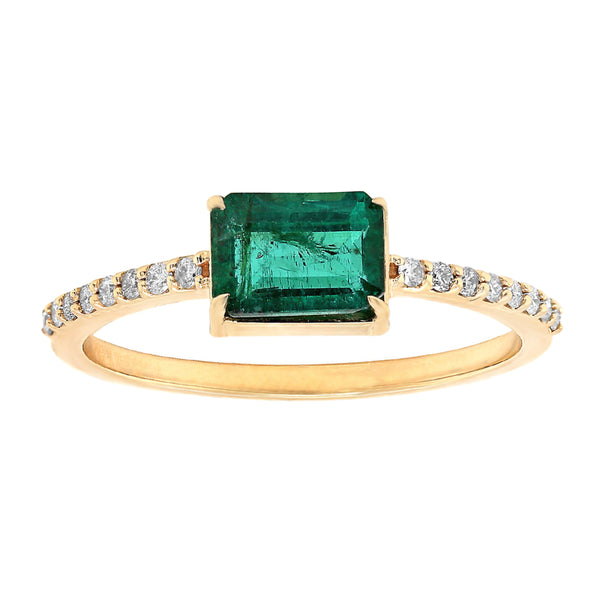 1.05tcw Emerald with Diamonds in 14K Yellow Gold Solitaire Ring
