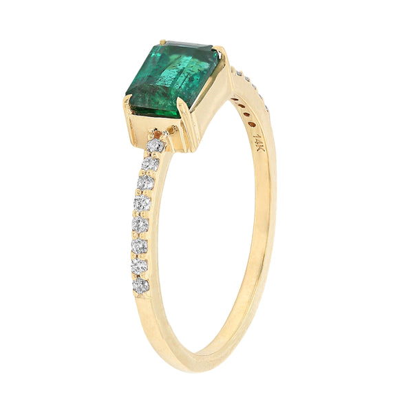 1.05tcw Emerald with Diamonds in 14K Yellow Gold Solitaire Ring