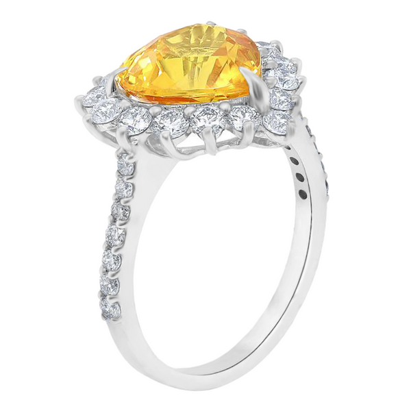 5.30tcw Heart Yellow Sapphire with Diamonds in 18K White Gold Solitaire Halo Ring