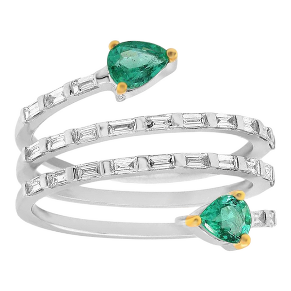 1.05tcw Pear Emerald with Diamonds in 18K White Gold Wrap Ring