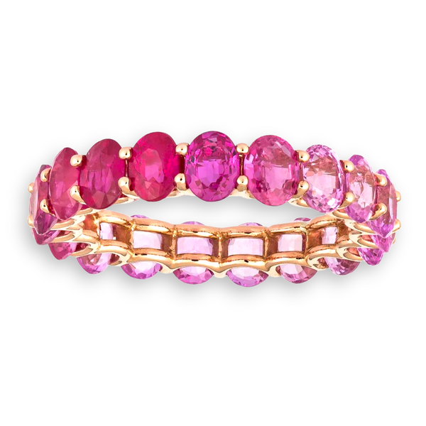 5.63tcw Floating Oval Pink Sapphire & Ruby in 18K Rose Gold Eternity Band