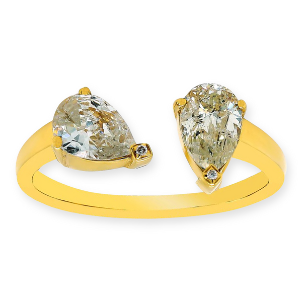 1.04tcw Pear Diamonds in 18K Yellow Gold Cuff Ring