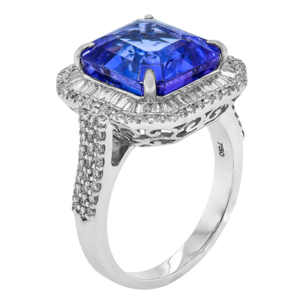 9.29tcw Tanzanite with Diamonds in 18K White Gold Cocktail Ring