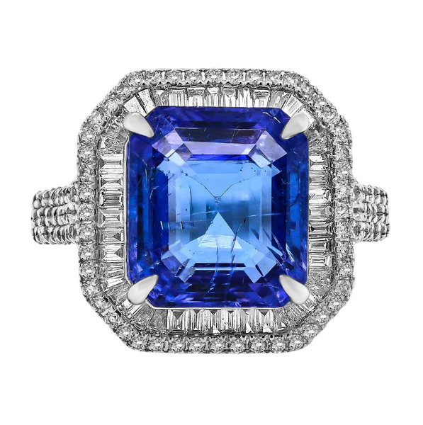 9.29tcw Tanzanite with Diamonds in 18K White Gold Cocktail Ring