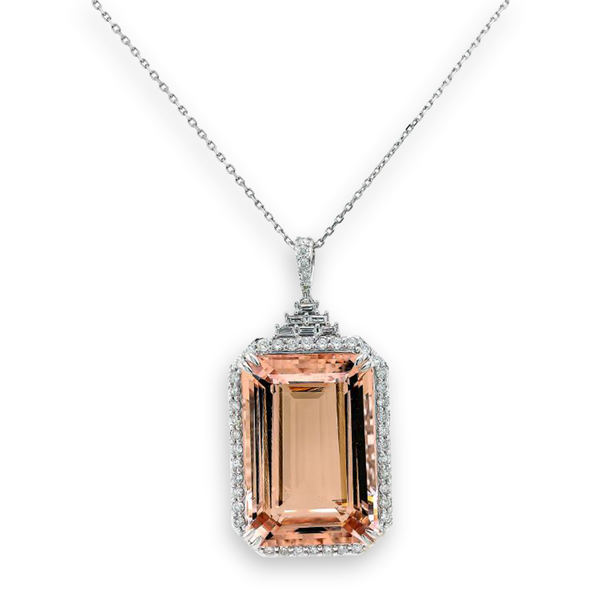 32.79tcw Morganite with Diamonds in 18K White Gold Necklace 18"