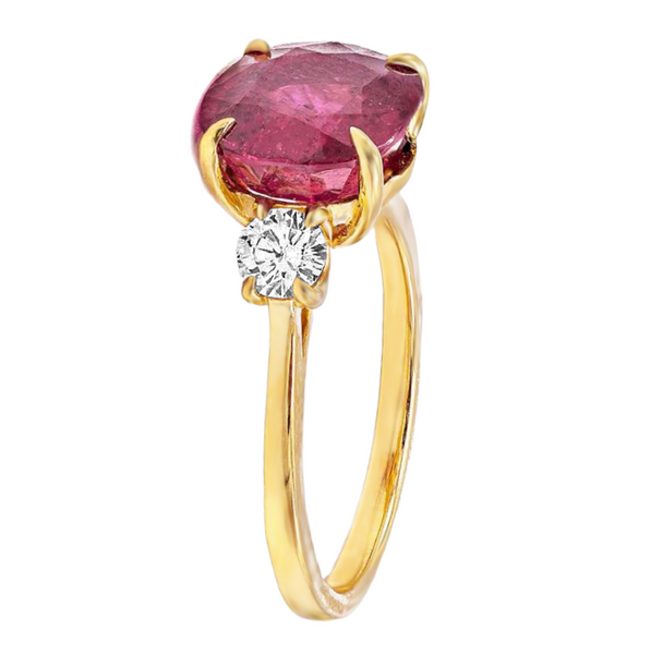 5.58tcw Certified East African Ruby with Diamonds in 18K White Gold Three-Stone Anniversary Ring