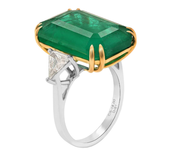 18.91tcw Zambian Emerald with Diamonds in 18K Two-Tone Gold Cocktail Ring