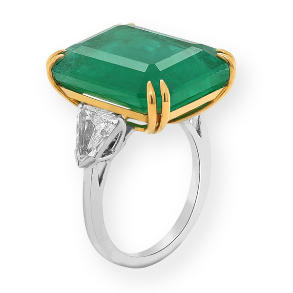 21.4tcw Zambian Emerald with Diamonds in 18K Two-Tone Gold Cocktail Ring
