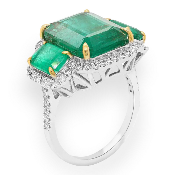 8.71tcw Zambian Emerald with Diamond in 18K White Gold Cocktail Ring