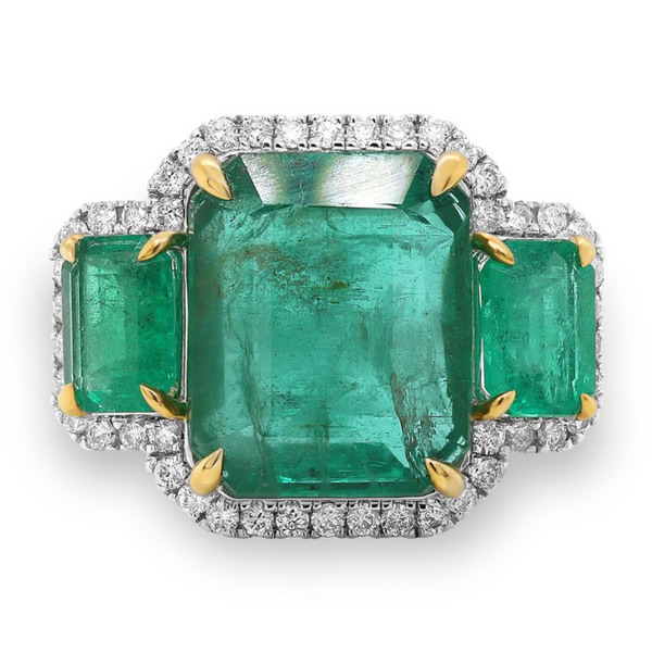 Zambian Emerald with Diamond in 18K White Gold Cocktail Ring