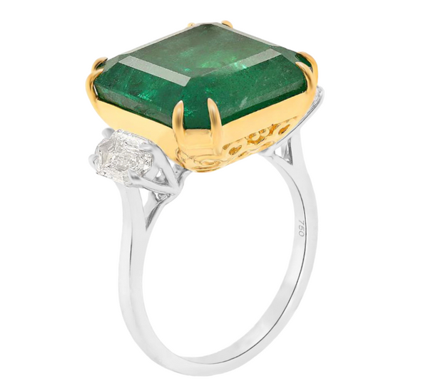 12.77tcw Emerald with Diamonds in 18K White Gold Cocktail Ring