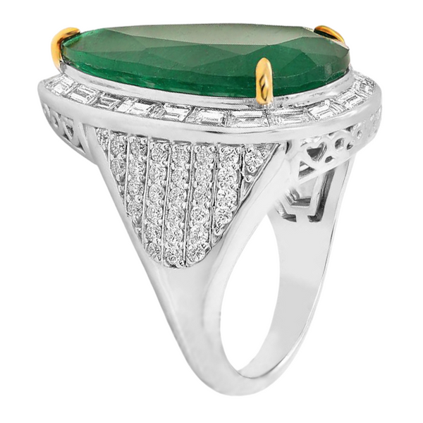 13.30tcw Pear Emerald with Diamonds in 18K White Gold Cocktail Ring