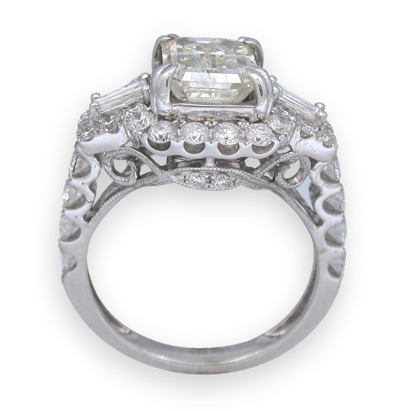 4.03ct Emerald Cut Diamond with Accents in 14K White Gold Filigree Wedding Engagement Ring
