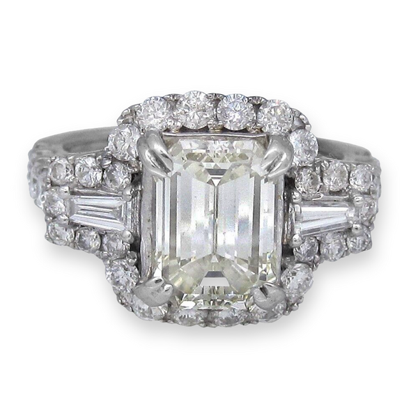 4.03ct Emerald Cut Diamond with Accents in 14K White Gold Filigree Wedding Engagement Ring