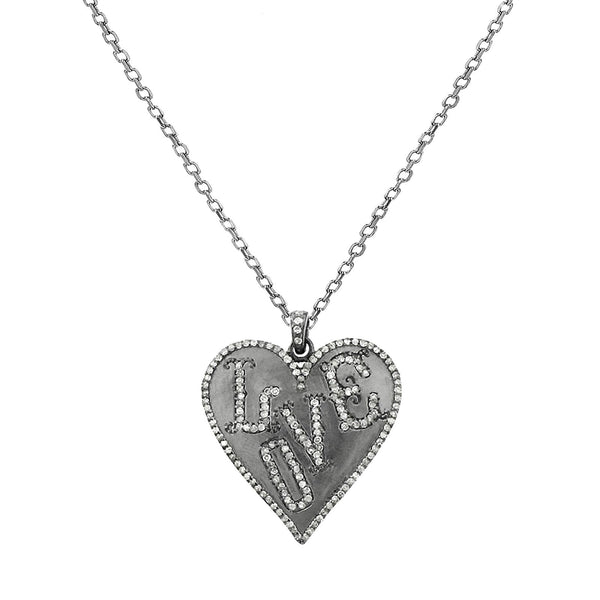 1.15ct Pavé Diamonds in 925 Sterling Silver LOVE Heart Charm Necklace