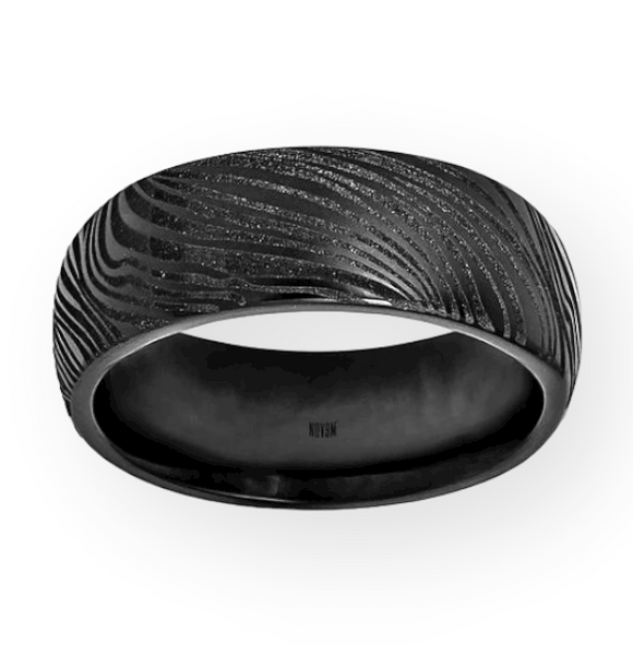 Black Tungsten Semi-Dome Mokume Wood Grain Pattern 8mm Men's Ring