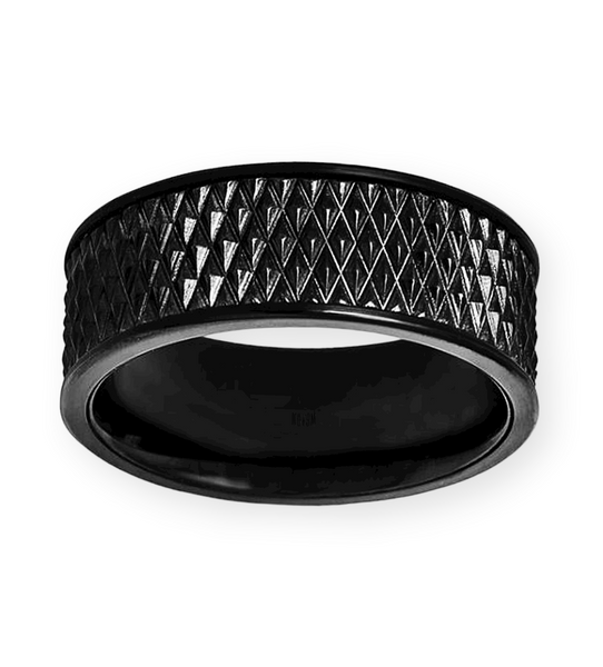 Black Tungsten Micro Parallelogram Spike 9mm Men's Ring