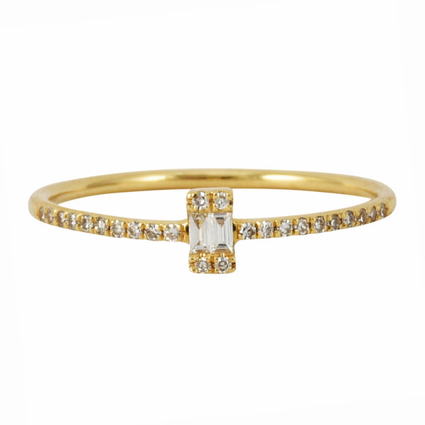 0.10ct Round Diamond in 14K Yellow Gold Mini Baguette Solitaire Stackable Ring