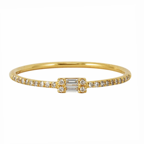 0.12ct Round Diamond in 14K Yellow Gold Mini Baguette Solitaire Stackable Ring