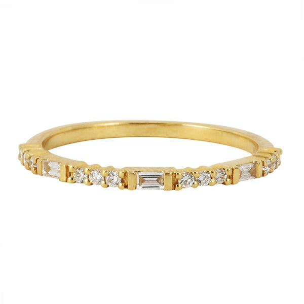 0.18ct Round & Baguette Diamonds in 14K Yellow Gold Skinny Stackable Ring