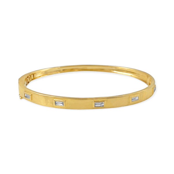0.43ct Baguette Diamonds in 14K Yellow Gold Trendy Bangle Bracelet 6.5"