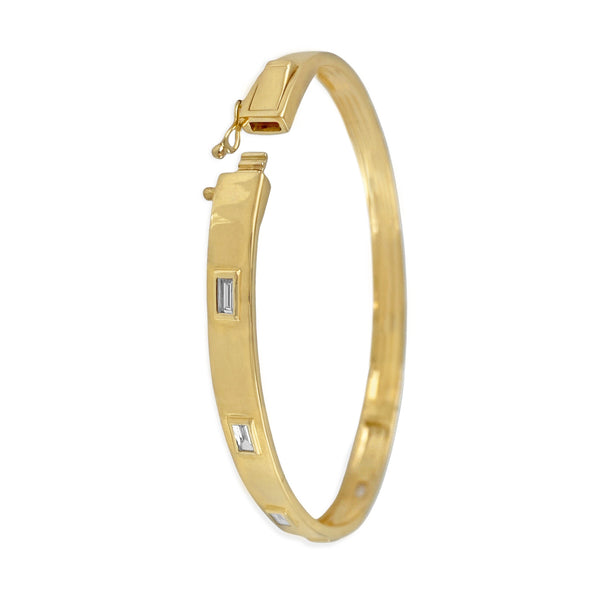 0.43ct Baguette Diamonds in 14K Yellow Gold Trendy Bangle Bracelet 6.5"
