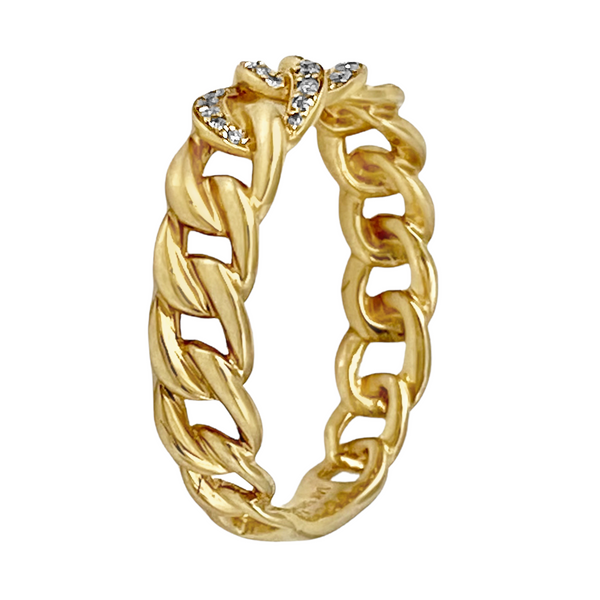 Pave Diamonds in 14K Yellow Gold Trendy Cuban Curb Chain Link Ring