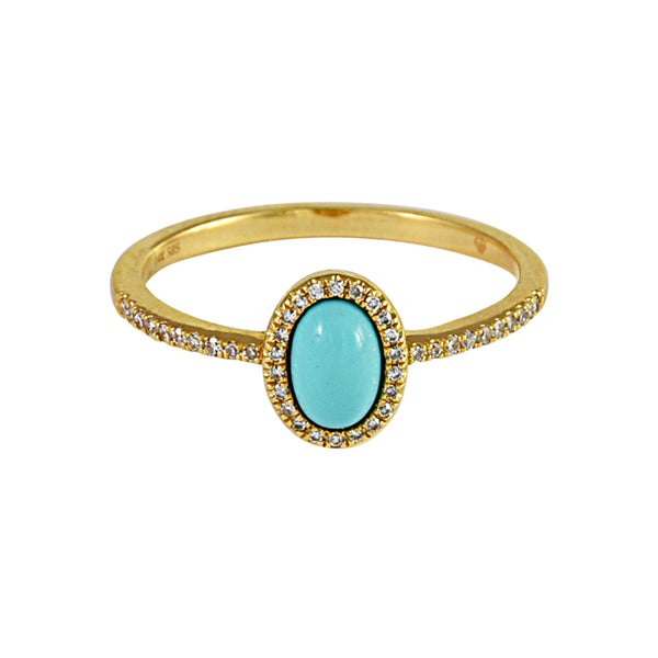 0.50ct Cabochon Turquoise & Diamonds in 14K Yellow Gold Oval Halo Ring