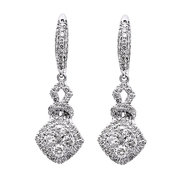 1.30ct Diamonds in 14K White Gold Halo Dangle Earrings
