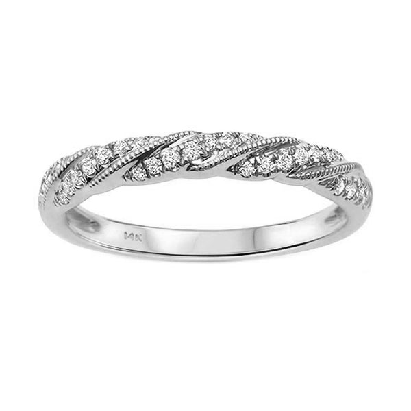 0.14ct Diamonds in 14K Gold Twisted Milgrain Band Ring