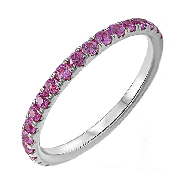 0.77ct Pavé Round Pink Sapphire in 14K Gold Half Eternity Band