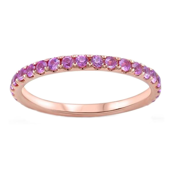 0.77ct Pavé Round Pink Sapphire in 14K Gold Half Eternity Band
