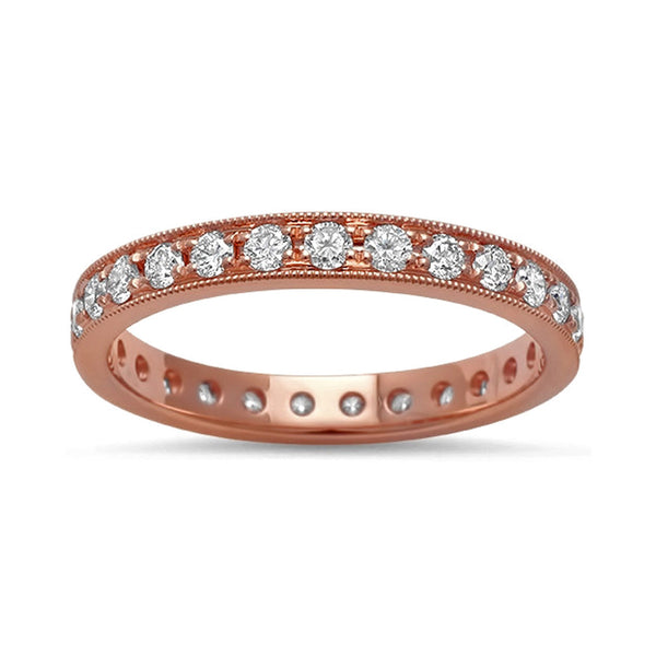 0.68ct Round Pavé Diamonds in 14K Rose Gold Wedding Eternity Band Ring