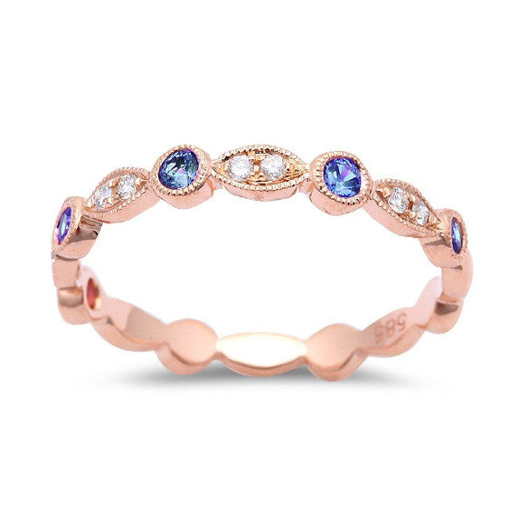 0.32tcw Blue Sapphires & Diamonds in 14K Rose Gold Stackable Band Ring