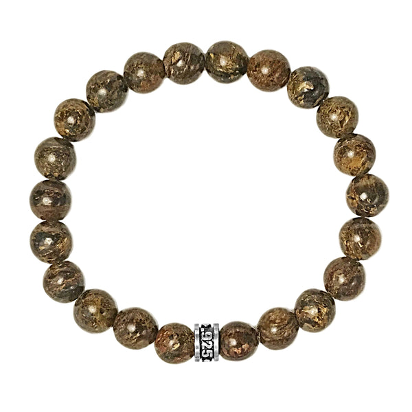 925 Sterling Silver 8mm Bronzite Beads Spiritual Bracelet