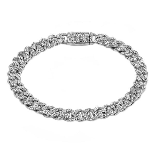 3.15ct Pavé Diamonds 14K White Gold 9mm Miami Round Cuban Link Men's Bracelet 8"